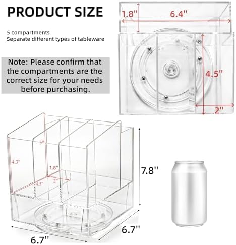 Cididu Acrylic Utensil Holder 360 Rotating, 2 Tier Silverware Organizer with Napkin Storage, Space Saving Countertop Caddy for Kitchen Table, Party, Holds Forks, Spoons, Knives, Napkins, 6.7''x7.8'' - Image 2