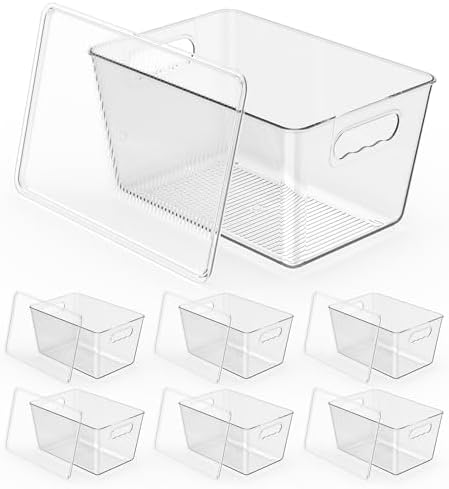 Clear Fridge Organizer with Handles & Lids, 6 Pack Large 11.5×7.5×6 Inch by KJIXYUNG