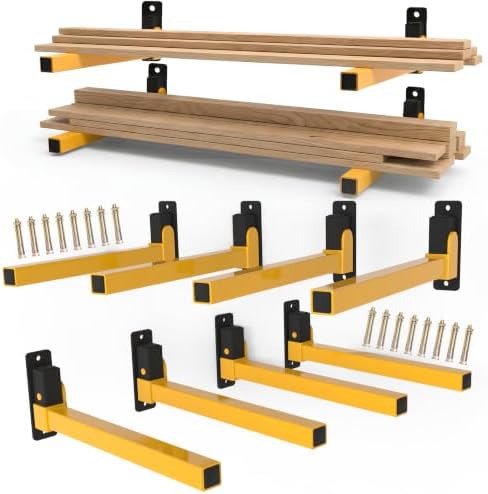 Lumber Storage Rack Heavy Duty Wall Mount Storage Shelves Sturdy Garage Shelving Freestanding Metal Firewood Rack DIY friendly Wall Storage for Indoor & Outdoor by TAEOOX