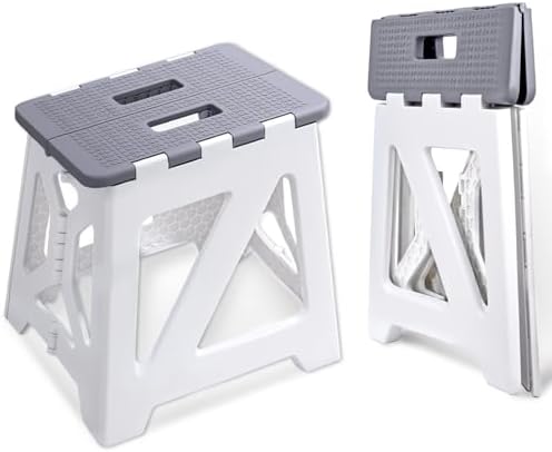 Foldable Step Stool (1 Pack), 12.9” Tall up to 300 lb Sturdy Plastic Folding Step Stool for Adults Kitchen Bathroom, Portable Small Stool Travel Foot Stool, Folding Stool for Home & Outdoor Use Gray by Unknown