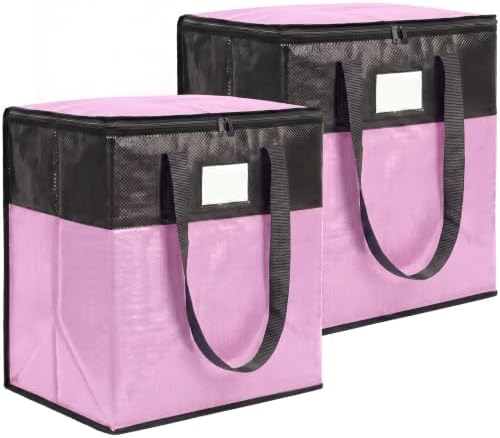 2Pack 180L Extra Large Moving Bags Heavy Duty with Strong Zipper & Comfortable Handles,Sturdy & Durable Clothes Storage Bags ,Reusable Packing Moving Boxes for College Dorm,Bedding, Space Saving,Pink by Unknown