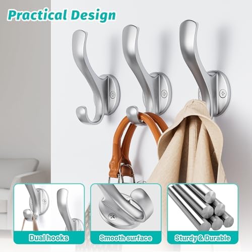 Coat Hooks Heavy Duty - Easy to Install Metal Towel Hooks Fashionable Wall Hooks for Hanging Hat, Towel, Key, Robe, Scarf, Bag, Cap (10 PCS Silver) - Image 5