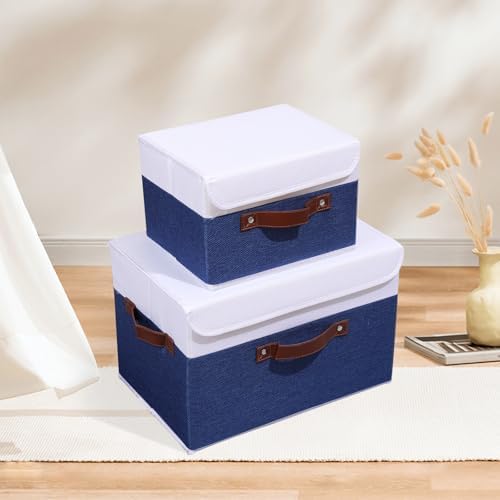 ANMINY Fabric Storage Box Bins with Lids, Blue White, 13"x9"x7.9", 2 Pack - Image 7