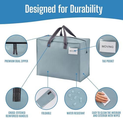VENO Heavy Duty Moving Bags, Storage Bags, 13 Gallon, Light Blue, 4 Pack - Image 5