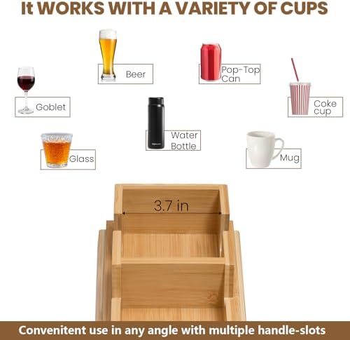Bamboo Sofa Armrest Tray - Couch Arm Tray with Detachable Couch Cup Holder - 2 in 1 Anti-Slip Foldable Sofa Armchair Caddy Table - Cup Holder for Drinks Cellphone Snacks, Remote - Image 3