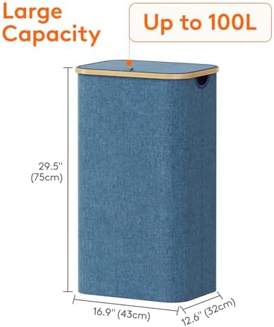 Lifewit 105L Large Laundry Basket with Lid, Removable Bags, Dark Blue - Image 3
