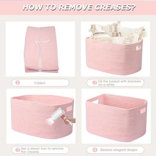 25"x16"x16" Rectangle Pink Woven Blanket Basket,Large Basket - Image 7