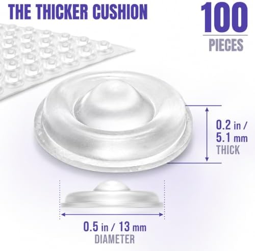 100 PCS Clear Cabinet Door Bumpers - Soft Close Self Adhesive Sound Dampening Rubber Pads for Drawers, Cabinets, Glass Tops, Picture Frames - Image 3