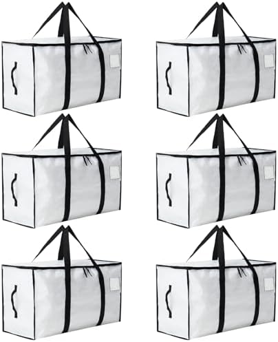 Moving Bags Heavy Duty Extra Large, Moving Boxes, Moving Supplies Essentials, Blue Storage Bins with Lids, Plastic Packing Totes, Storage Bags for Clothes with Handles & Zippers(White, 6 Pack) by Unknown