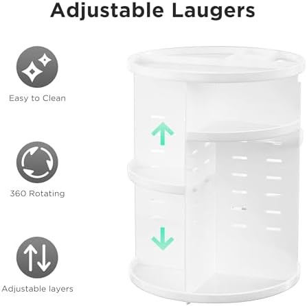 HBlife 360 Rotating Makeup Organizer Adjustable Carousel Large Capacity Revolving Perfume Organizer Skincare Organizers Cosmetic Storage Spinning Holder for Vanity, White - Image 6