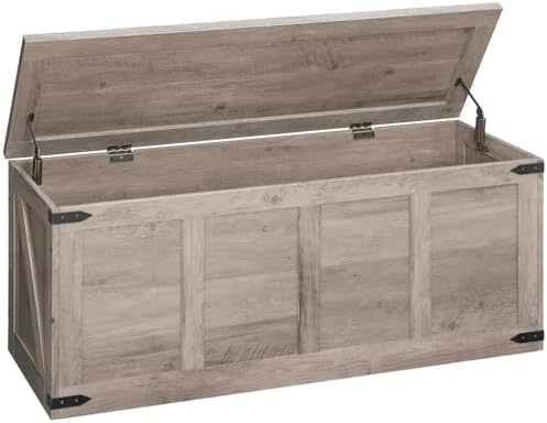HOOBRO 47.2”Storage Bench Large, Toy Box with 2 Safety Hinges, Farmhouse Wooden Storage Chest, Easy Assembly for Bedroom, Living Room, Entryway, Greige BG520CW01G1 by HOOBRO