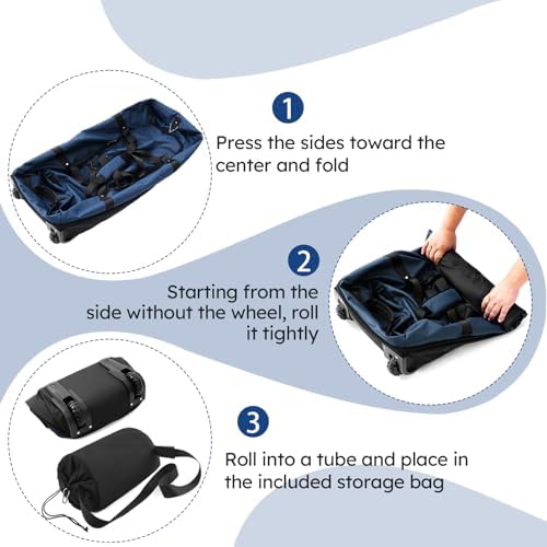 110L Expandable to 140L 32” Foldable Oxford Soft-Sided Rolling Duffle Bag with 2 Heavy-Duty Wheels,2 Large Compartments,Adjustable Shoulder Strap and Attached Organizer Pouch,Navy Blue - Image 3