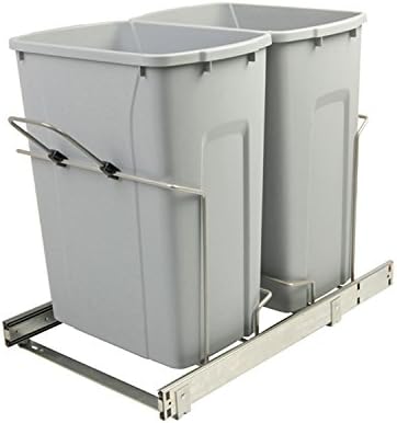 Knape & Vogt SCB15-2-35PT 14.375 inch x 22 inch x 18.75 inch 35 Qt. in-Cabinet Double Soft-Close Bottom-Mount Pull-Out Trash Can, Platinum by KnapeVogt