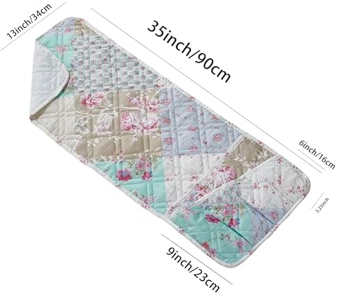 Brilliant Sunshine Blue & Green Roses Couch Armrest Organizer, 35"×13" - Image 3