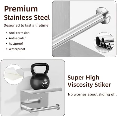 Adhesive Toilet Paper Holder with Shelf, Stainless Steel, Silver - Image 5