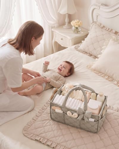 Blissful Diary Baby Diaper Caddy Organizer, Nursery Basket, Bow Sand - Image 6