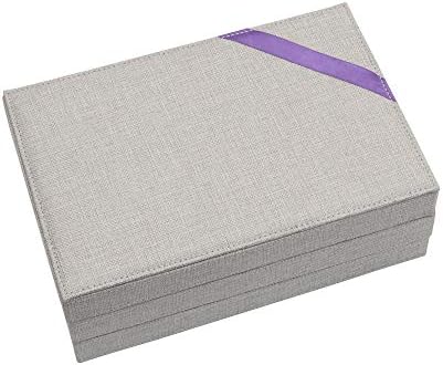 Household Essentials Grey Stacking Jewelry Organizer Box Tray Set with Removable Lid Fabric (744-1) - Image 4