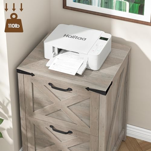 Halitaa Small Farmhouse File Cabinet with 2 Drawers for Home Office, Grey - Image 5