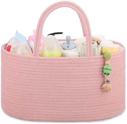 COMSE Baby Diaper Caddy Organizer for Girls, Cotton Rope, Dusty Pink by COMSE