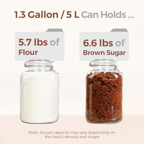 ComSaf Square Glass Jars with Airtight Lid 1.3 Gallon 2 Pack Large Canister - Image 3