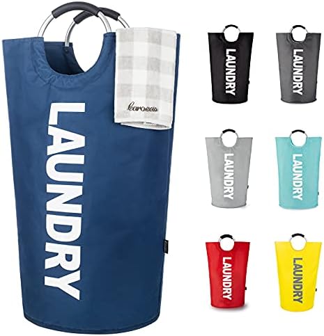 Caroeas 100L Laundry Basket,Large Laundry Hamper, Laundry Bag with Padded Handles, Clothes Hamper Stands Up Well, Collapsible Free Standing Easy Storage Washing Bin (Navy Blue,100L) by Caroeas