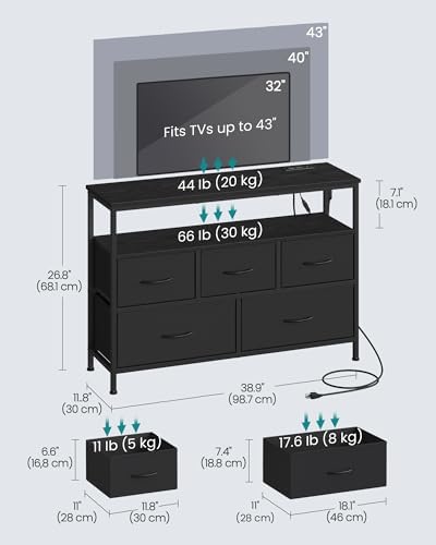 SONGMICS Dresser with App-Controlled LED Lights, 5 Fabric Drawers Dresser - Image 2