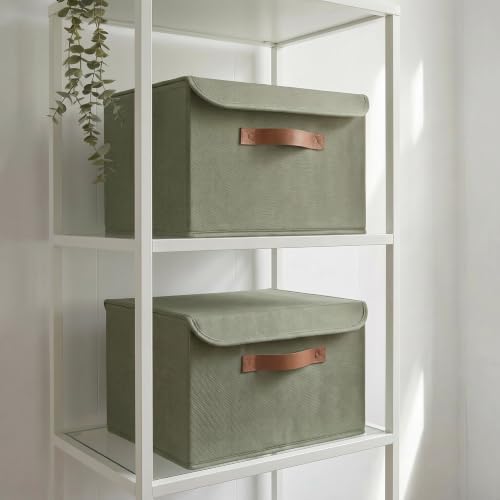 Decorative Linen Storage Boxes with Lids - Spacious Set of 2 Organizer Bins by ZICOTO