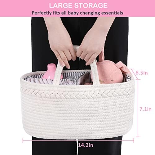 ABenkle Baby Diaper Caddy Organizer, Cotton Rope Nursery Storage Basket - Image 2
