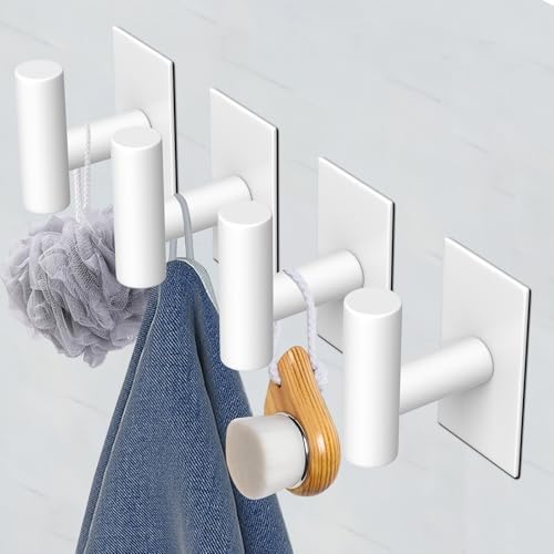 VAEHOLD Wall Towel Hooks, Heavy Duty Sticky Holder Waterproof Towel Hooks for Hanging Coat, Clothes, Closet Hook Wall Mount for Kitchen (White, 4 Pack) - Image 4