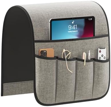 Sofa Armrest Organizer Non-Slip Remote Control Holders for Recliner Couch Chair Armchair Caddy with 5 Pockets for Table,Cell Phone,Ipad,Magazines,Books (Lightgrey, 13 x 35 Inch) by Sixyotie