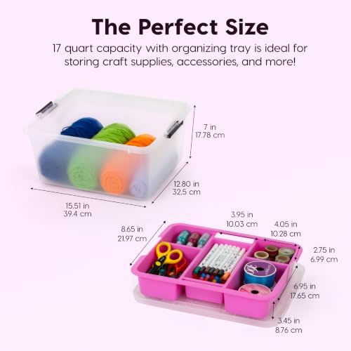 IRIS USA 18 Quart Craft Storage Organizer with Pink Removable Tray - Image 2