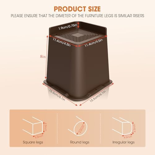 MYMULIKE Bed Risers Heavy Duty, Oversized Furniture Risers, Support Up to 6000 Lbs, Lift 8 inch for Couch, Sofa, Table,Chair (Dark Brown 4 Pack, 8 inch) - Image 2