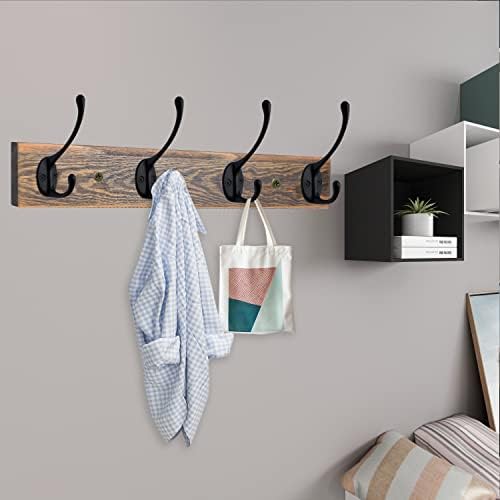 IBosins Wall Mounted Coat Rack, 2 Pack Vintage Wood with 8 Black Hooks - Image 5