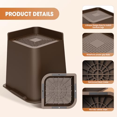 MYMULIKE Bed Risers Heavy Duty, Oversized Furniture Risers, Support Up to 6000 Lbs, Lift 8 inch for Couch, Sofa, Table,Chair (Dark Brown 4 Pack, 8 inch) - Image 3