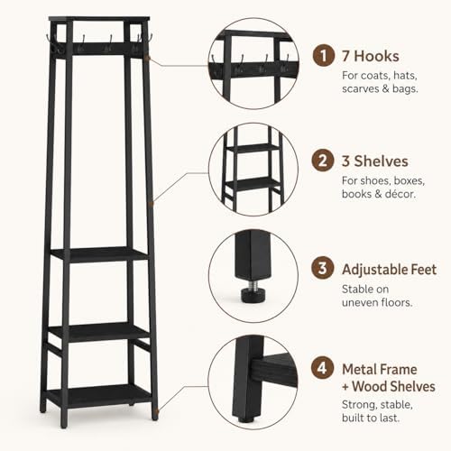 Coat Rack Freestanding with 3 Shelves and 7 Hooks - Image 4
