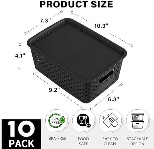 10 Pack Small Plastic Storage Bins with Lids, Stackable Plastic Storage Baskets for Organizing with Handles, Organizer Bins with Labels for Room, Craft, Containers for Pantry Organizers and Storage - Image 2
