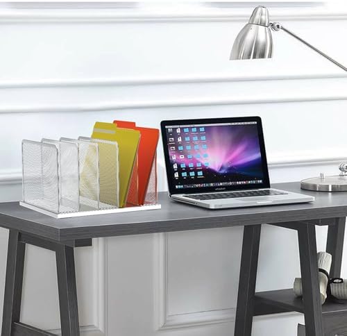 Kuntine.B Desk File Organizer Upright Mesh Desktop Organizer File Sorter Office Organization File Holder for Home, Office & Classroom (Silver, 1 Pack 5-Section) - Image 6