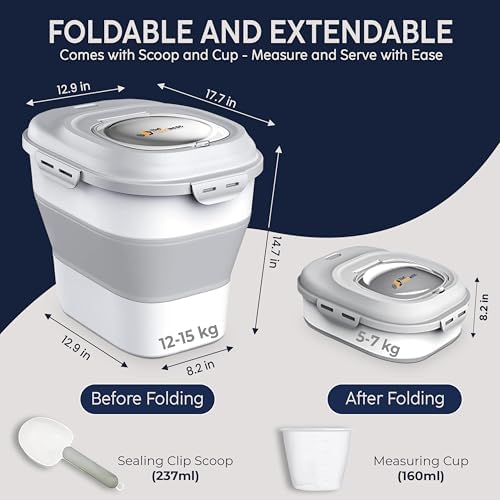 Dog Food Storage Container 30-35 lb, Airtight Collapsible Cute Dog Food Container with Wheels & Scoop, Stackable Pet Food Storage Container for Dog & Cat Food - Image 2