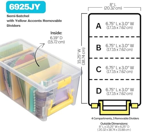 ArtBin Semi Satchel Craft Organizer with 3 Dividers, Yellow Accents - Image 4