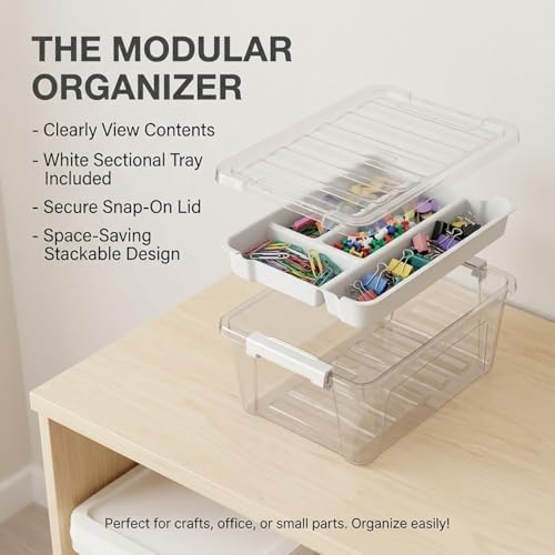 8-Quart Clear Plastic Storage Box with Removable Tray 2-Pack Craft Bins Organizers Containers - Image 3