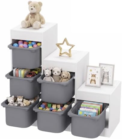 Qaba Kids Toy Storage Organizer with 6 Storage Bins, Aged 3-8 Years, Gray by Qaba
