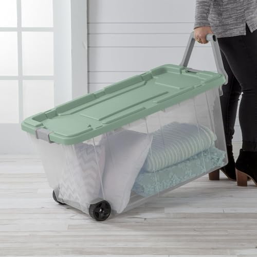 Extra Large Storage Bin, 40 Gallon Wheeled Plastic Storage Container with Handle,Pack of 2 (Clear/Green) - Image 4