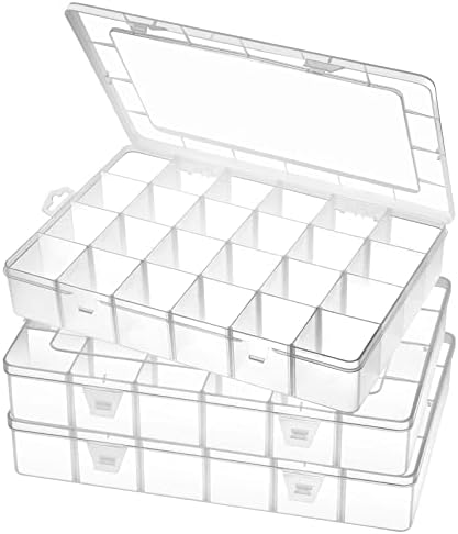 Gbivbe Large 24 Grids Plastic Organizer Box Adjustable Dividers,Clear Storage Box for Jewelry, Art DIY Crafts, Washi Tapes, Beads and Small Parts(3 Pack) by Gbivbe