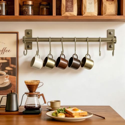 Dseap Kitchen Utensil Holder Hanger, Pot and Pan Rack wall mounted, Kitchen Rail with 8 Hooks for Hanging Cooking Utensils, Mugs, Spoons, Wall Mounted, Bronze New, Pack of 2 - Image 5
