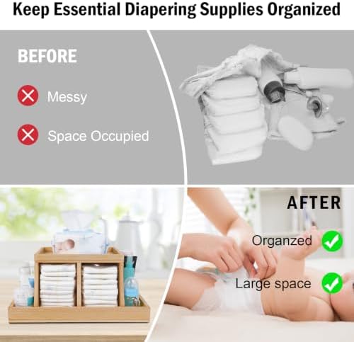 Diaper Caddy Organizer, Changing Table Organizer, Wooden Diaper Organizer for Nursery, Baby Diaper Storage Organizer with Removable Dividers (Brown, Rectangular Size) - Image 4