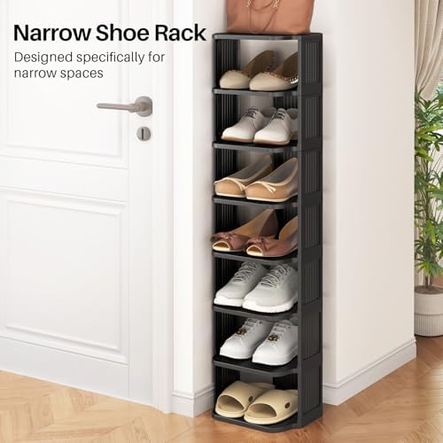 Kitstorack 10 Tiers Stackable Shoe Rack for Closet and Front Door Entrance - Free Standing Plastic Stand, Narrow Tall Vertical Organizer for Small Spaces Storage - Image 3