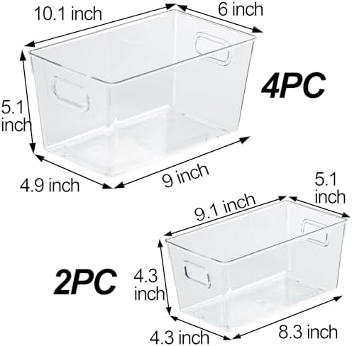 ZEXALOR 6pcs Plastic Storage Bin 2-Size Clear Storage Containers for Kitchen Pantry Organization and Storage Bins, Organizing Bins with Built in Handles, Cabinet Organizers, Clear - Image 3