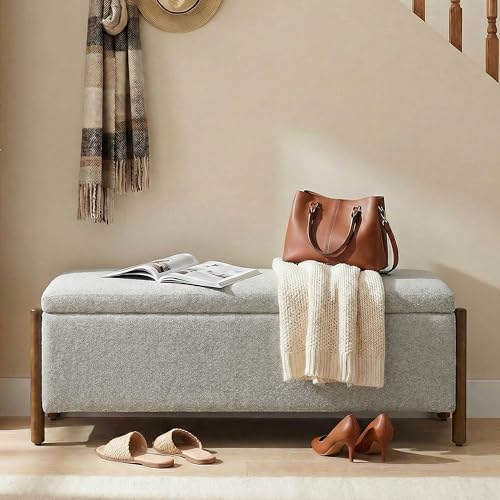 Usaint 47" Fabric Upholstered End of Bed Storage Ottoman Bench, Grey - Image 5