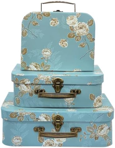 Decorative Box Set - 3 Storage Boxes with Lids, Keepsake & Trinket Boxes, Mini Luggage Gift Box, Vintage Suitcases Home Decoration by Amedoo