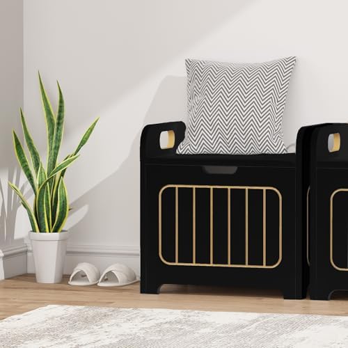 Aenuert Storage Chests, Small Cube Organizer Box,Wooden Entryway Storage (Black, With Handle) - Image 6